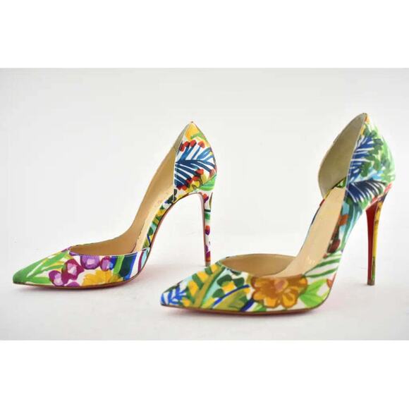 Christian Louboutin Iriza 100 Crepe Satin Fleuri Floral Pointed Toe Heel Pump 35 - Picture 9 of 12